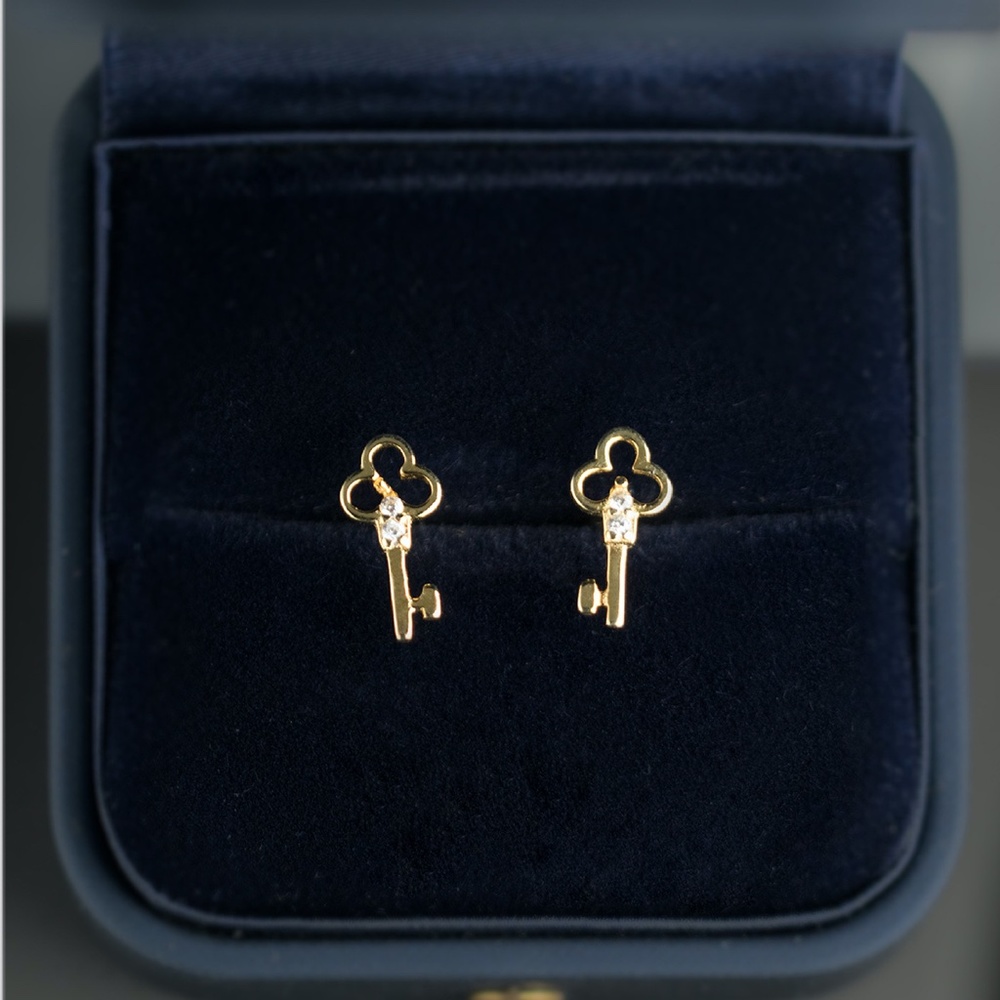 Sterling Silver Rhinestone Key Earrings - Picture 5 of 5